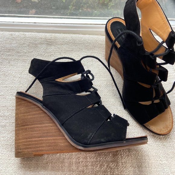 MELROSE & MARKET 'CALISTA' Women's Black Lace Up Wedge Heel Sandals, Size 6 - Picture 3 of 8